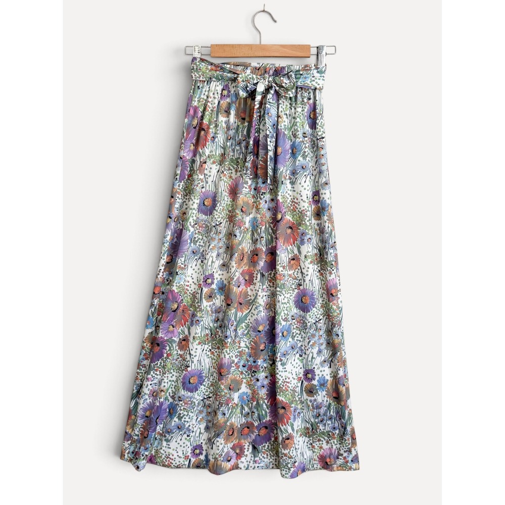 Prestige of Boston Maxi Skirt Floral Tie Waist Small Multicolor Vintage 70s